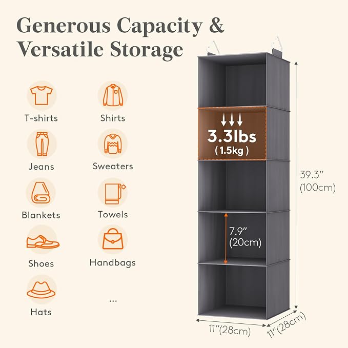 Lifewit 5 Tier Hanging Closet Organizer and Storage - Image 3