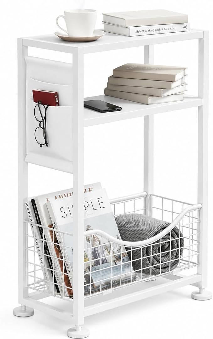 Skinny Side Table with Storage, 3 Tier Slim Side Tables by Zexvida
