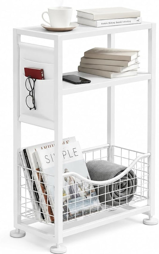 Skinny Side Table with Storage, 3 Tier Slim Side Tables by Zexvida