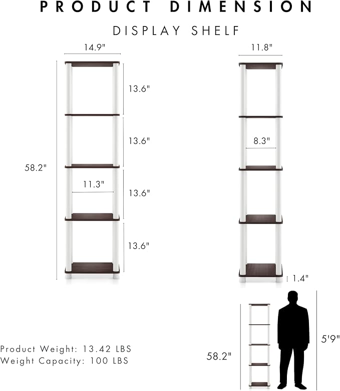 Homes: Inside + Out Apexa Modern 5-Tier Narrow Shelving Units, Collectibles - Image 3