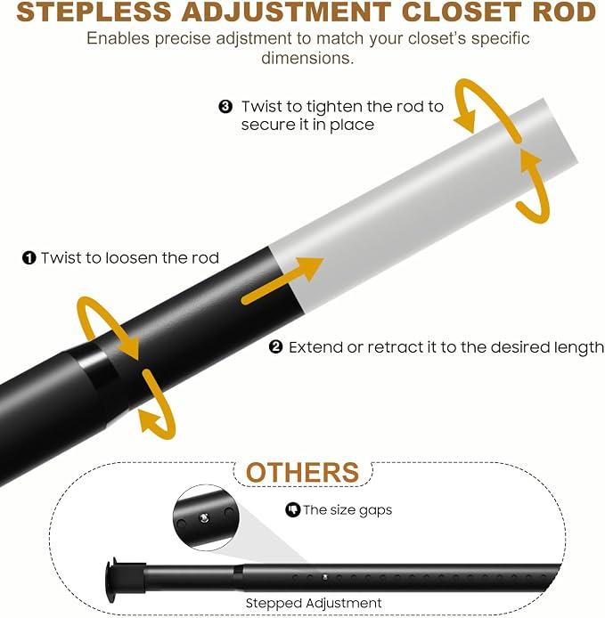 Closet Rods for Hanging Clothes, 16.5 to 88 Inches Stepless Adjustable Closet - Image 3