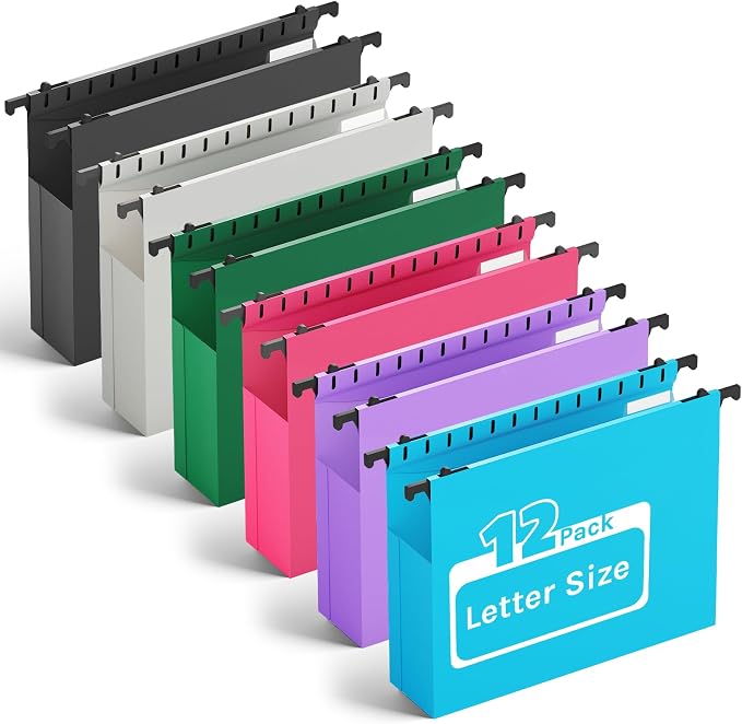 Plastic Hanging File Folder Letter Size, Heavy Duty 2" Expandable File Folder by Ansook