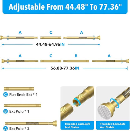 Shower Curtain Rod Gold Tension Rod 45 to 77 Inch Spring Curtain Rod Shower rod - Image 7
