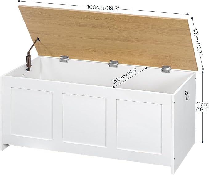 HOOBRO Storage Bench, 39.3" Retro Wooden Storage Chest, Wooden Storage Trunk - Image 3