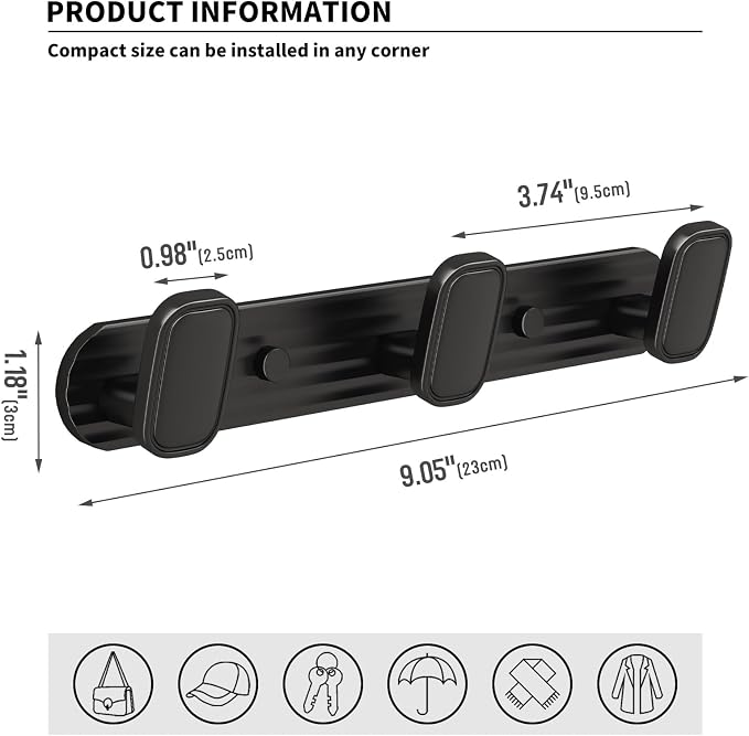 Coat Rack Wall Mount Black, 3 Hooks Rack Metal Coat Hanger Wall - Image 5