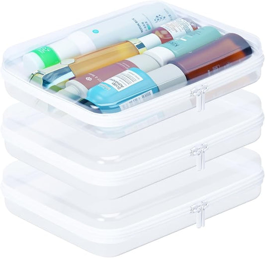 3Pcs Clear Zipper Pouches, Hard Clear Hard Shell Zipper Case Makeup Bag & by MihkiomUSA