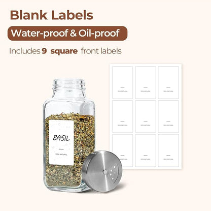 ComSaf Glass Spice Jars with Shaker Lids 8 oz 6 Pack Square | Labels, Seasoning - Image 3