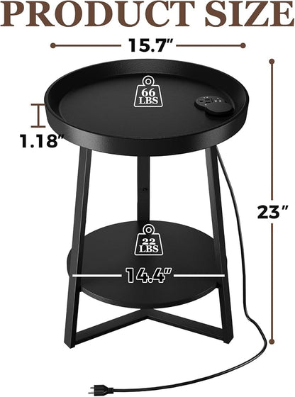 Gadroad Round End Table with Charging Station, USB Ports and Anti-Drop Fence - Image 3