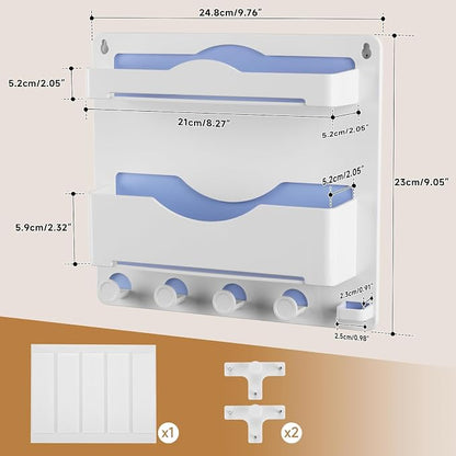 Bedside Wall Shelf with Glasses Hooks, Adhesive Bedside Organizer Wall Mount - Image 3