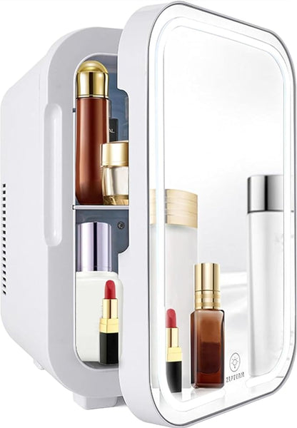 Mini Fridge with Mirror Door & Adjustable LED Lights - 8L Cosmetic Skincare by ZLPTEAM