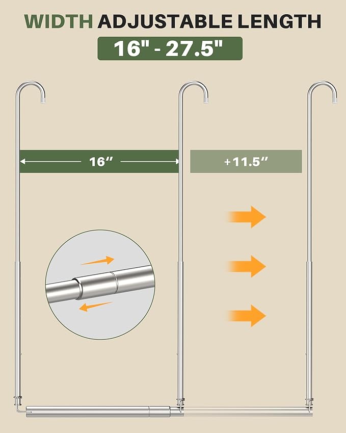 Hanging Closet Rod, 2 Pack Adjustable Height & Width Closet Rods - Image 4