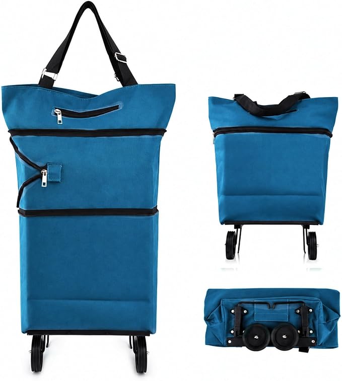 Collapsible Shopping Cart with 360° Swivel Wheels, Reusable Foldable Tote by Unknown