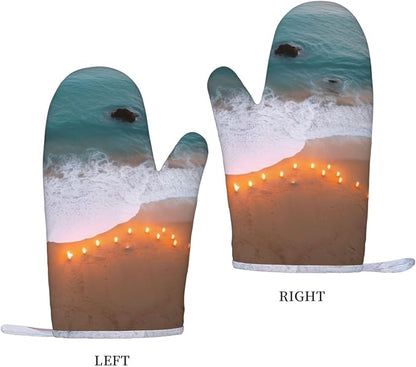 Romantic Beach Print Oven Mitts Set of 2, Heat Resistant Silicone Oven Mittens - Image 2