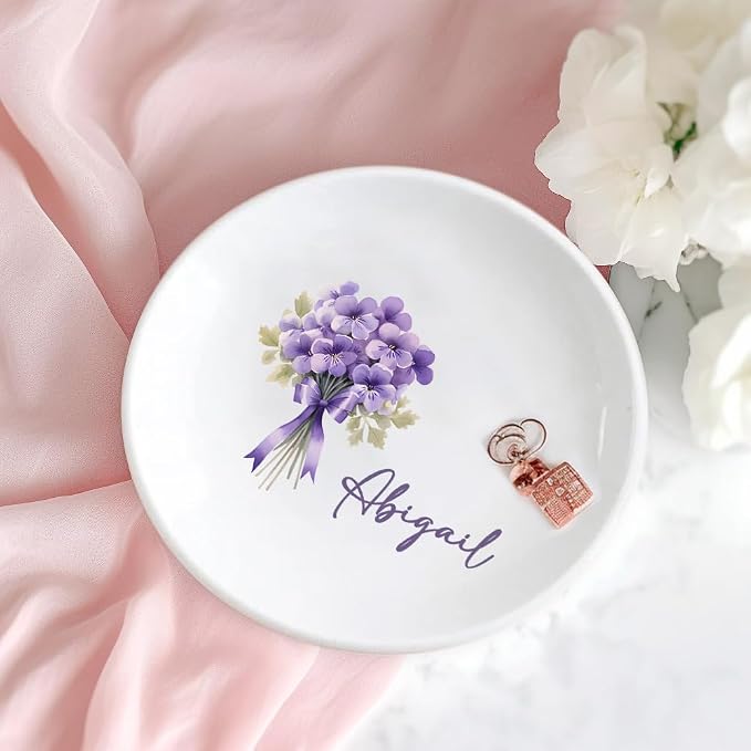 Custom Ceramic Jewelry Tray Birth Flower Personalized Name Decorative Trinket - Image 5