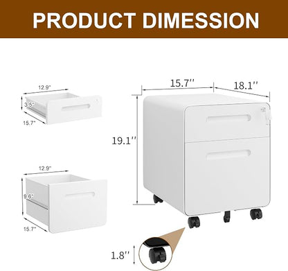 2 Drawer File Cabinet with Lock and 4 Keys, Mobile Metal Filing Cabinet - Image 3