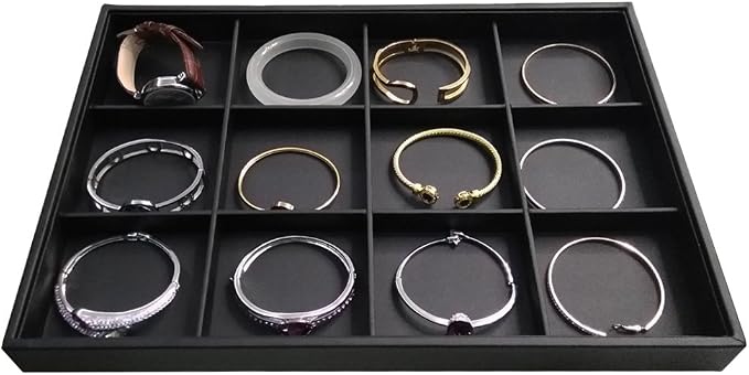 Black PU Leather Jewelry Display Flat Tray Ring Necklace Watch Organizer - Image 5