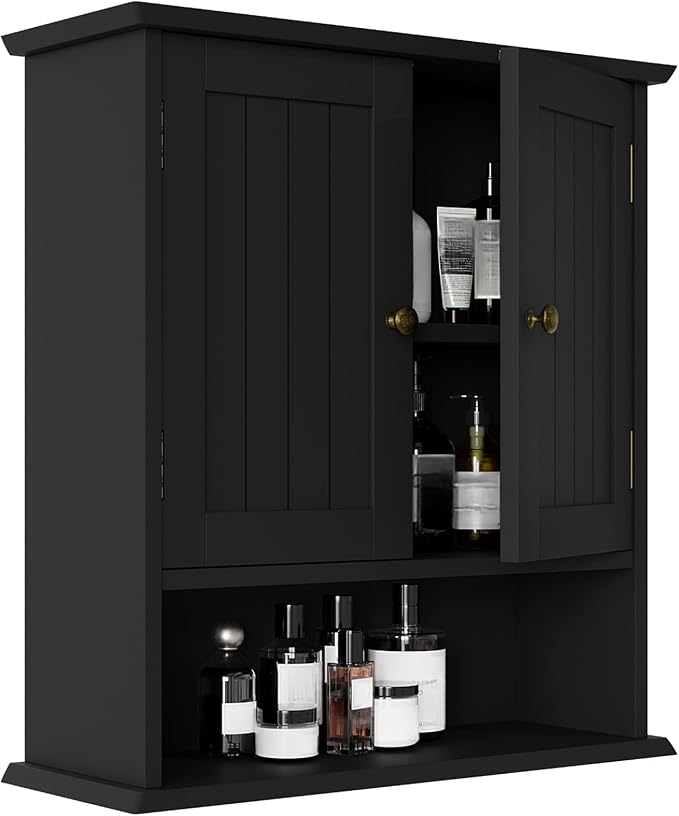 Smuxee Black Wall Cabinet, 2-Door Medicine Cabinet by Smuxee