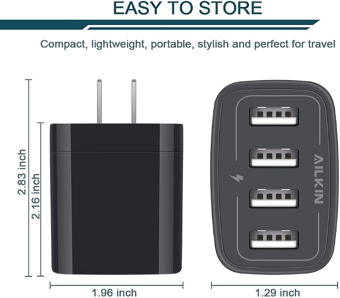 Wall Charger, USB Charger Adapter, AILKIN 4.8A 4Multi Port Fast Charging | USBA - Image 2