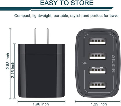 Wall Charger, USB Charger Adapter, AILKIN 4.8A 4Multi Port Fast Charging | USBA - Image 2