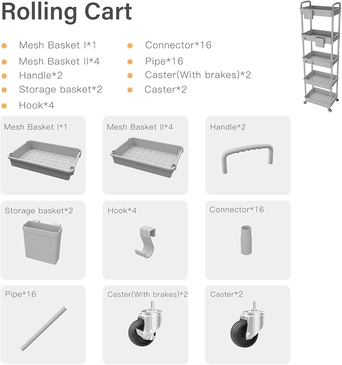 5 Tier Rolling Utility Cart - Image 5