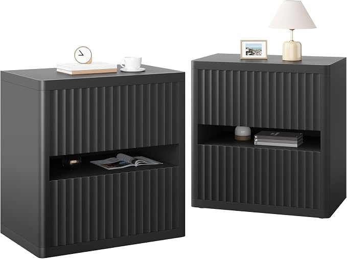 Dripex Fluted Nightstand with 2 Drawers, Large Wide Wood Night Stand Bedside - Image 9