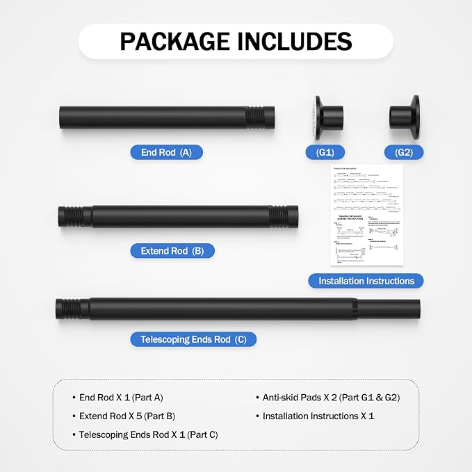 No Drilling Closet Rod, Adjustable Black Closet Rod, 28-98 Inches Closet - Image 6