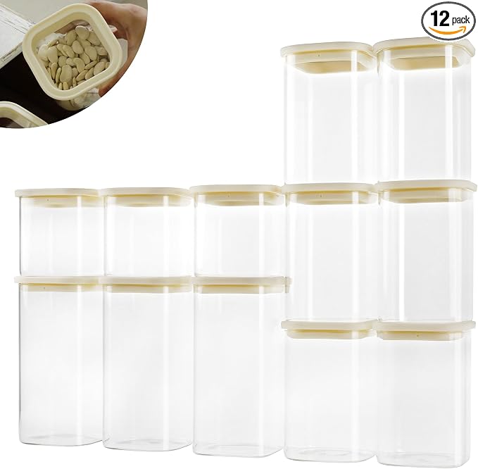 12pcs Square Glass Pantry Storage Containers by CozNido