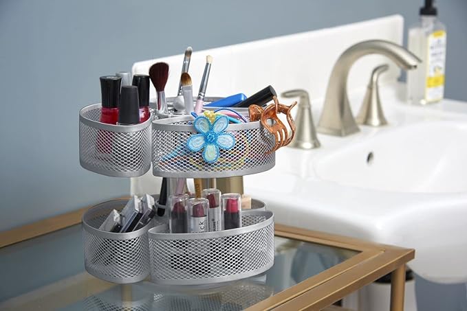 Nifty Organizing Carousel – Silver Finish, Spins 360-Degrees, Cosmetic Bathroom - Image 8