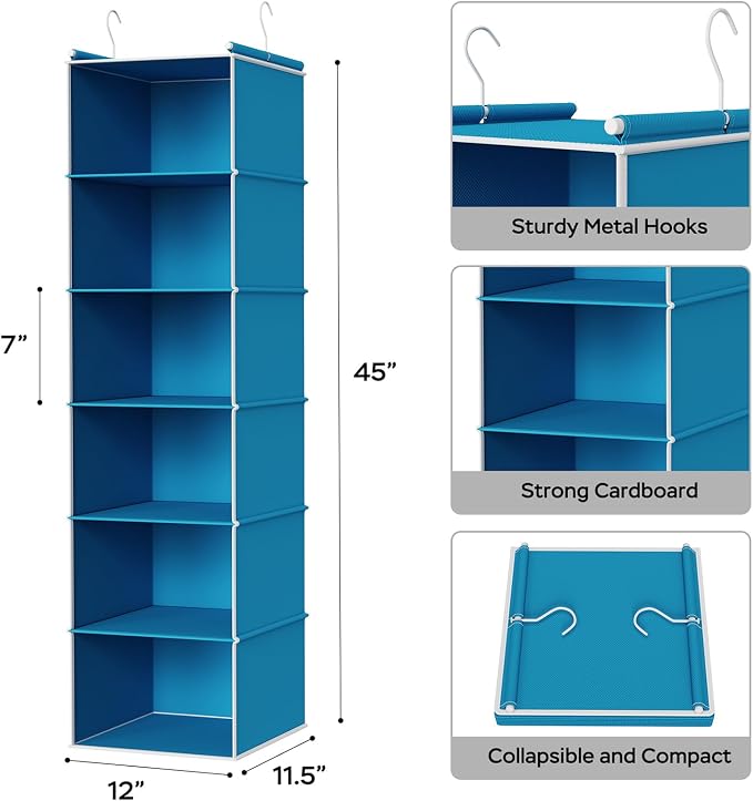 MAX Houser 6-Shelf Hanging Closet Organizer, Hanging Storage Shelves - Image 3