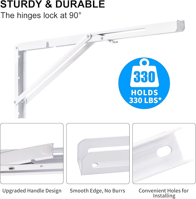 YUMORE 24 Inch Folding Shelf Brackets, Heavy Duty L Bracket, Max Load: 330lb - Image 3