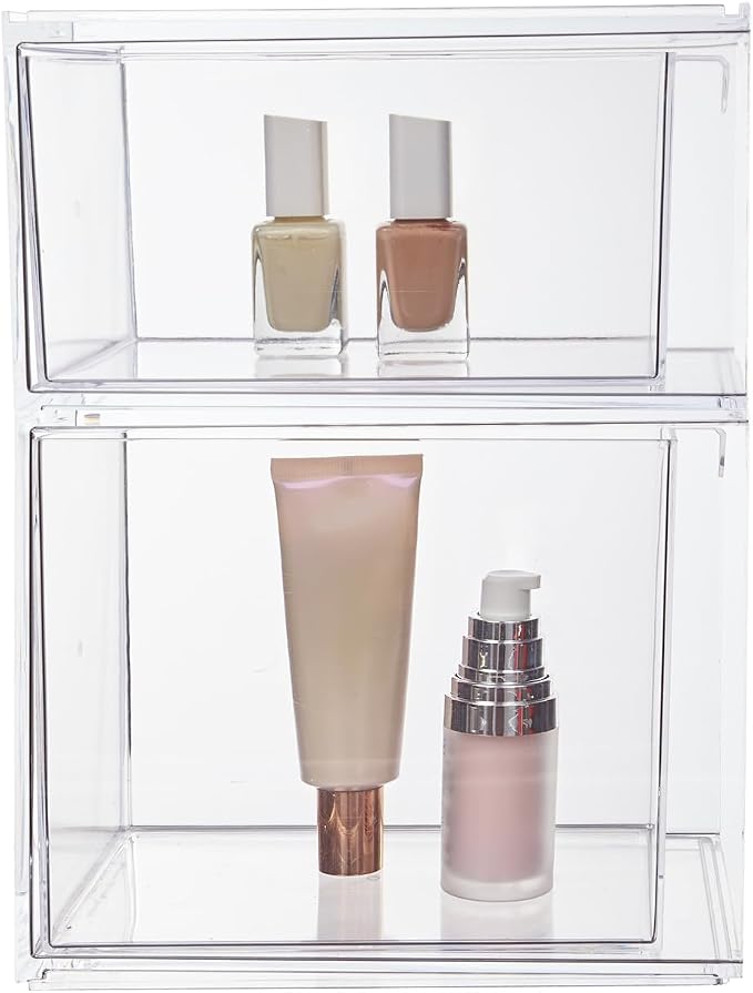 STORi Audrey Stackable Clear Bin Plastic Organizer Drawers | 2 Piece Set | - Image 8