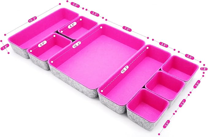 Welaxy Hot Pink Drawer Organizers 8pc Desk Tray Makeup Office Storage Bin - Image 7