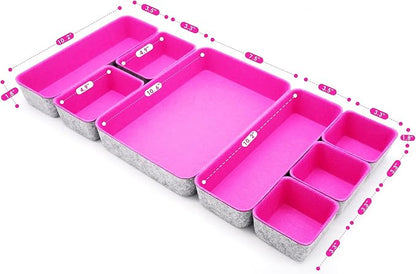 Welaxy Hot Pink Drawer Organizers 8pc Desk Tray Makeup Office Storage Bin - Image 7