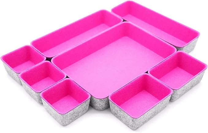 Welaxy Hot Pink Drawer Organizers 8pc Desk Tray Makeup Office Storage Bin - Image 2
