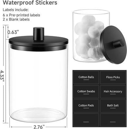 TIPGO Glass Qtip Holder Dispenser - 10 oz Clear Canister Apothecary Jar - Image 3