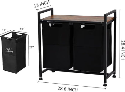 2 Section Laundry Sorter with Wheels, 87L Large Capacity Rolling Laundry Hamper - Image 2