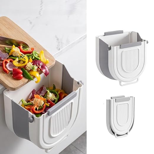 Multipurpose Hanging Collapsible Trash Can，Gray：8.5*8.7*4.9in-1.84Gal | by Unknown