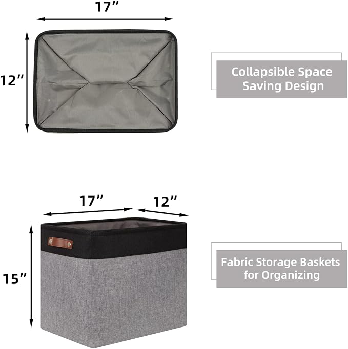 HNZIGE Fabric Storage Baskets Large Cloth Baskets Set of 2, Rectangular Shelf - Image 5