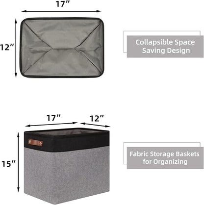 HNZIGE Fabric Storage Baskets Large Cloth Baskets Set of 2, Rectangular Shelf - Image 5