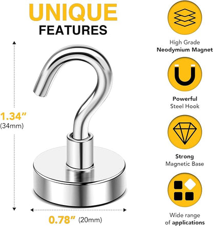 DIYMAG Magnetic Hooks, 50 LB Heavy Duty Magnets, 6 Packs Strong Rare Earth - Image 2