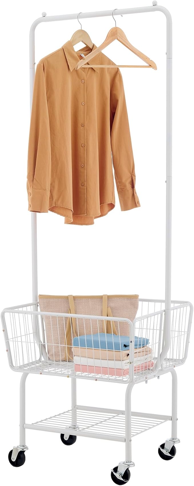 Tajsoon Laundry Cart with Hanging Rack, Metal Laundry Basket with Wheels by Tajsoon