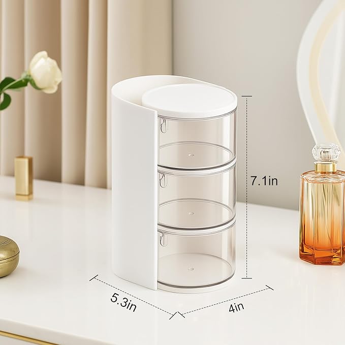 Rotating Makeup Organizer with Brush Holder, DIY 3-Layers Drawer Skincare & - Image 6