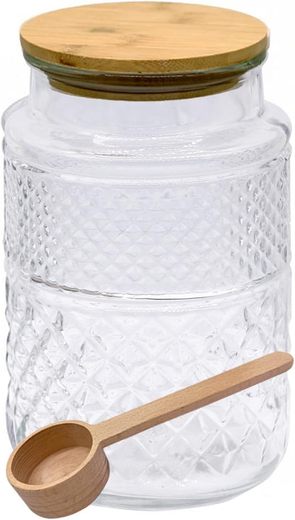 Viovian Vintage Glass Jar with Lid Wood Spoon 60 OZ Round Thick Glass Storage by Viovian