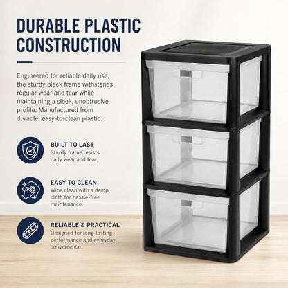 3-Drawer Plastic Storage Organizer Tower, Tool-Free Assembly, 25.25" H - Image 4