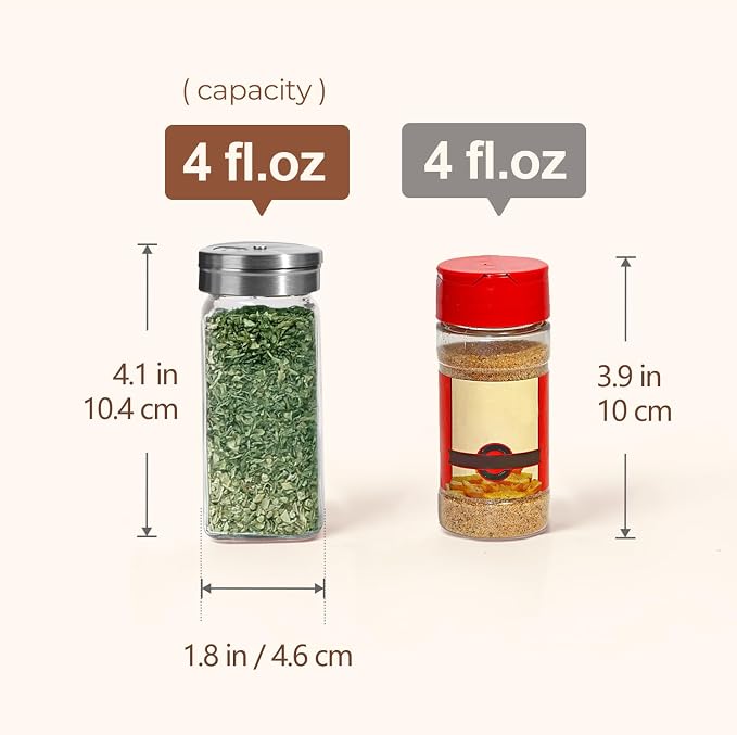 ComSaf Glass Spice Jars with Shaker Lids 4 oz 6 Pack Square | Labels, Seasoning - Image 3