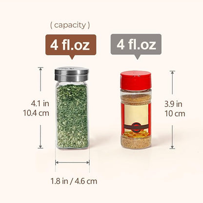 ComSaf Glass Spice Jars with Shaker Lids 4 oz 6 Pack Square | Labels, Seasoning - Image 3