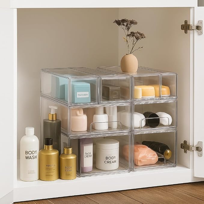 Sorbus 2 Medium & 4 Small Clear Stackable Storage Drawers – Plastic Organizer - Image 6