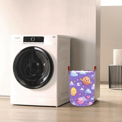 Laundry Baskets 15.7x19.7 Inch Large Cartoon Planets Clouds Design Collapsible - Image 7