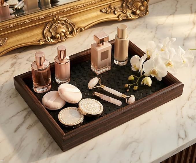Wooden Valet Tray with Leather Base - Image 3