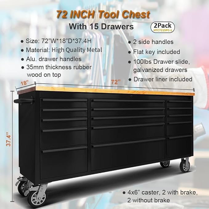 72 inch Tool Chest with 15 Drawers - Image 2
